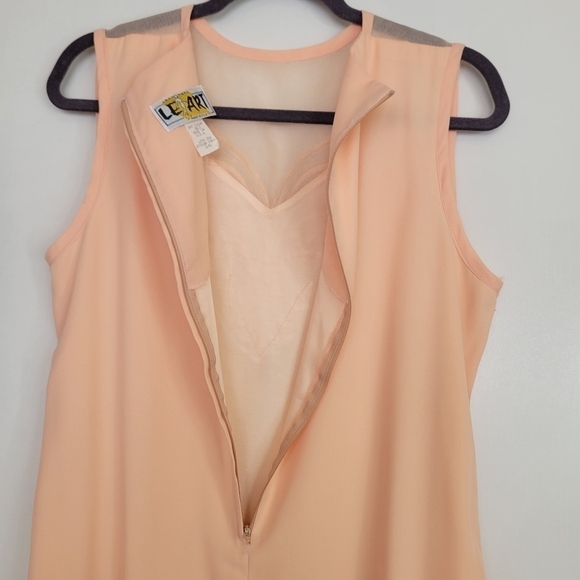 Vntg 1960s Le Art Embellished Neckline Sleeveless Midi Chiffon Shift Dress Sz 16 - Picture 7 of 17